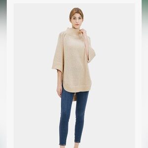 Cable Stitch Rib-Collar Tunic Sweater